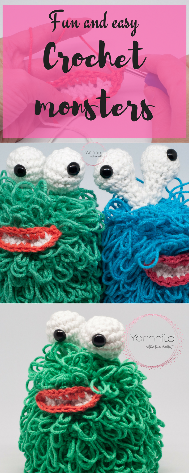 Free crochet pattern for these fun and simple crochet monsters