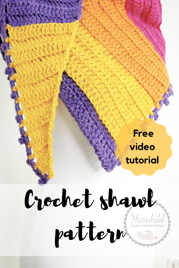 A free video tutorial on how to make this beginner-friendly shawl. This can be made in many different colors and a perfect project for fall! #crochershawl #crochetwearable #crochetshawl pattern 